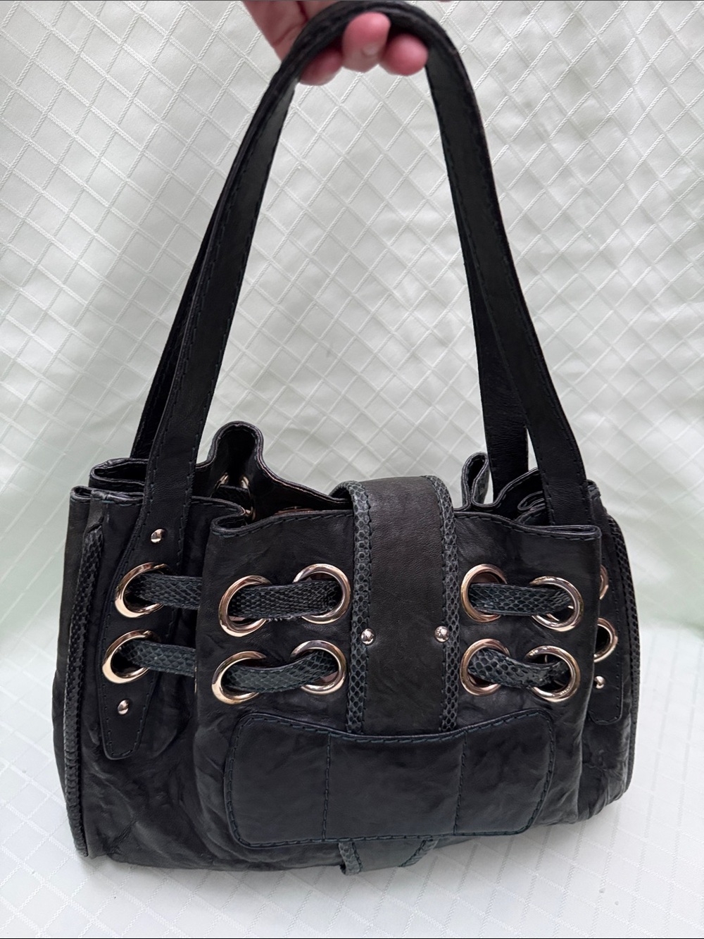 Jimmy Choo Dark Green Leather Shoulder Bag with Gold Hardware - Picture 5 of 13